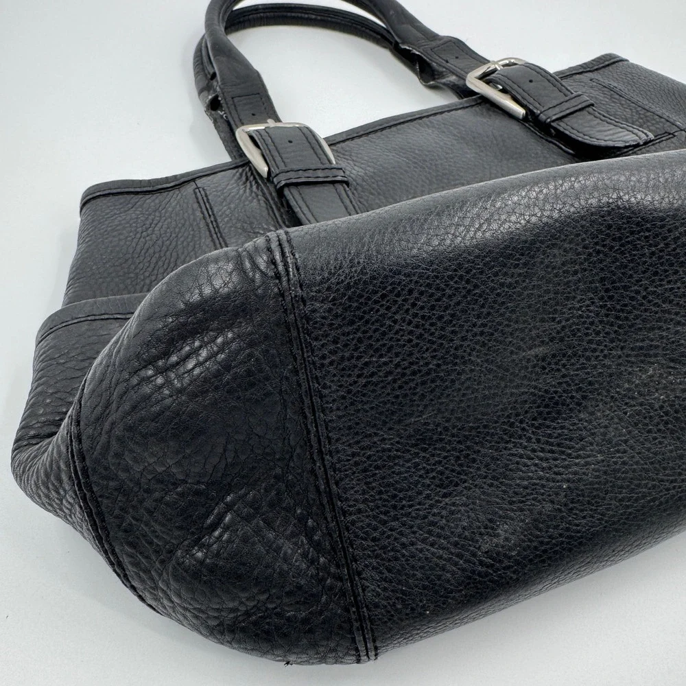 Cole Haan Black Pebbled Leather Tote Bag Silver Buckle Accent Shoulder Bag - Picture 8 of 14